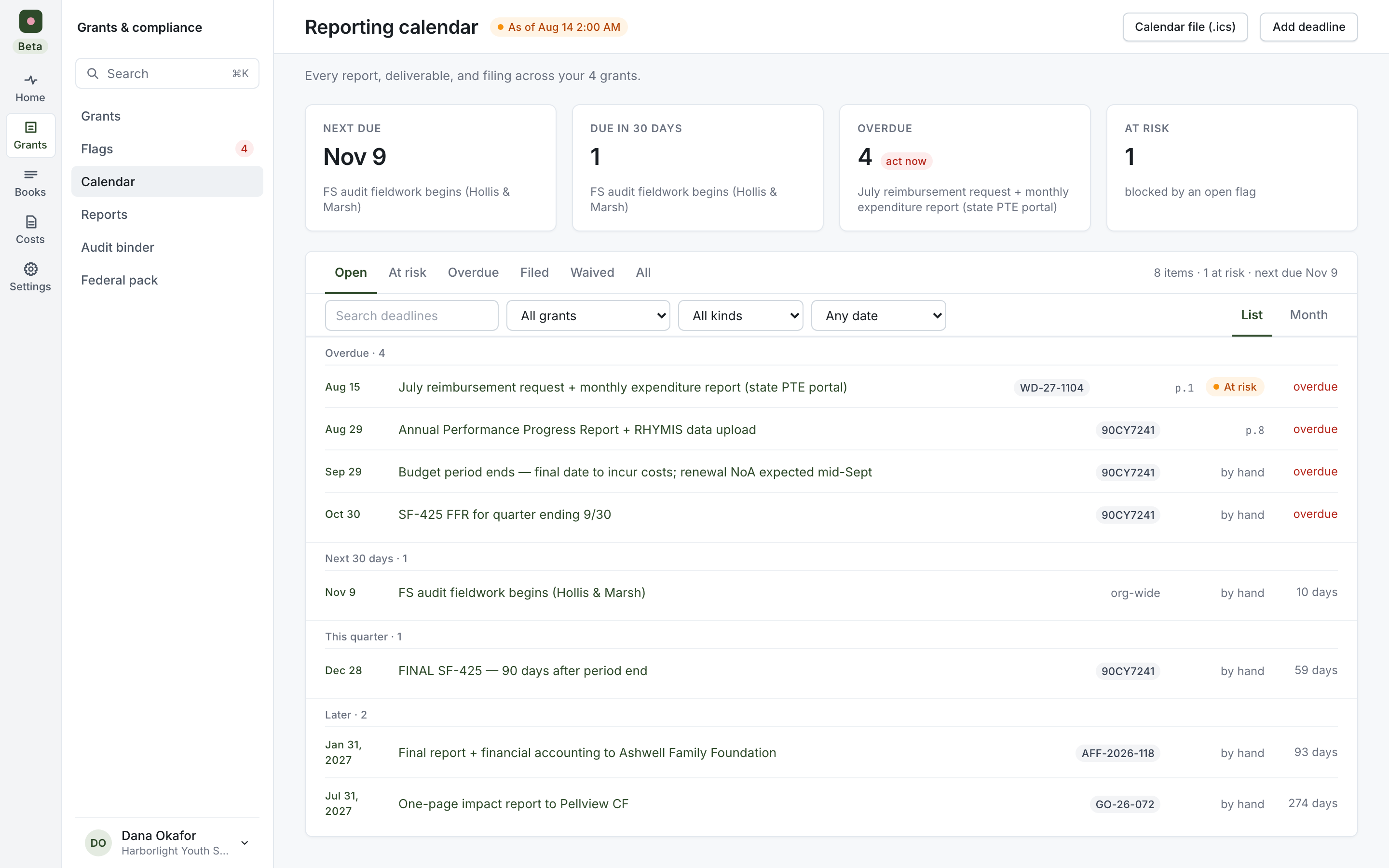 ClearFund reporting calendar